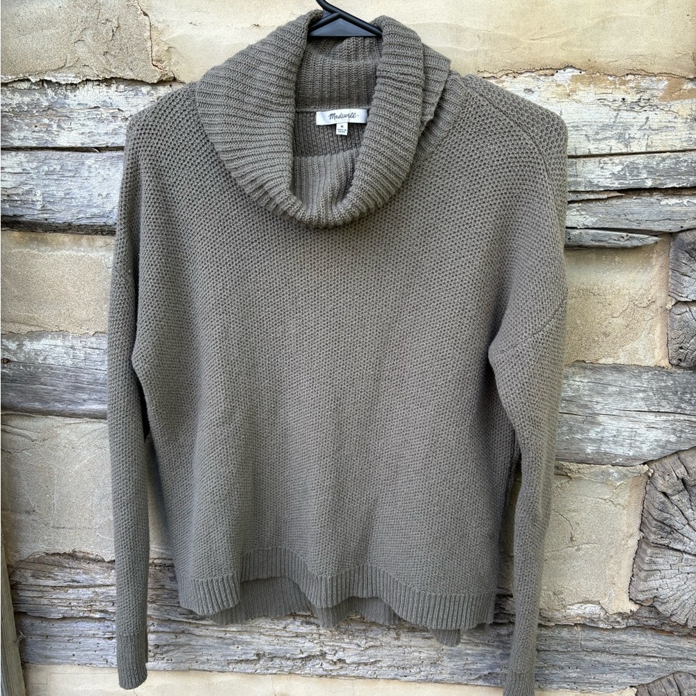Madewell Olive Green Cowl Neck Chunky Pullover Knit Sweater Cotton Blend Size M
